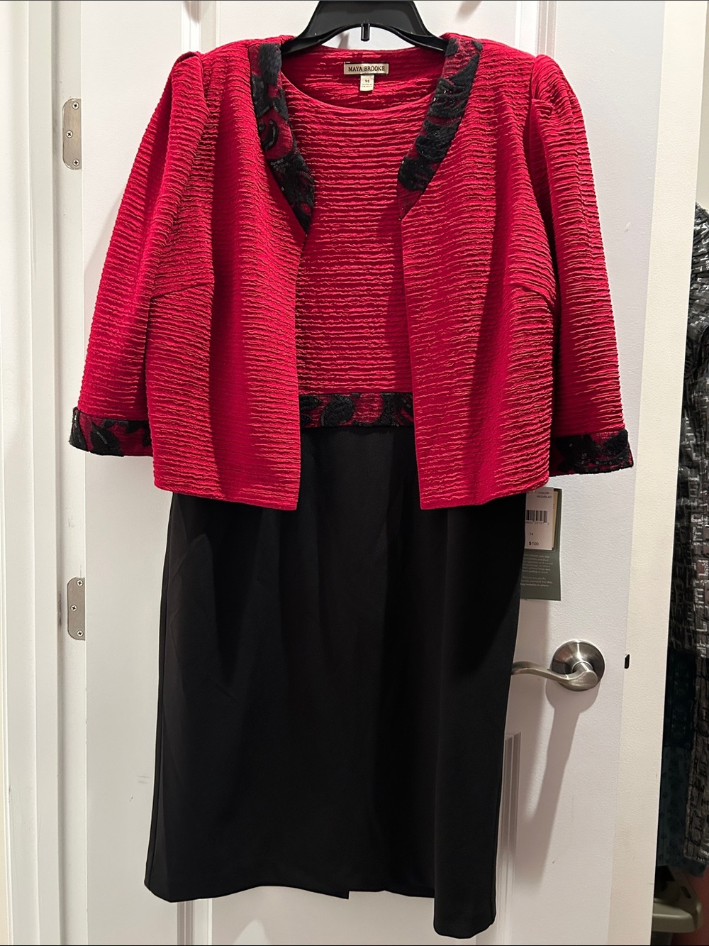Maya Brooke Red & Black Embellished Jacket and Dress Set Size 14